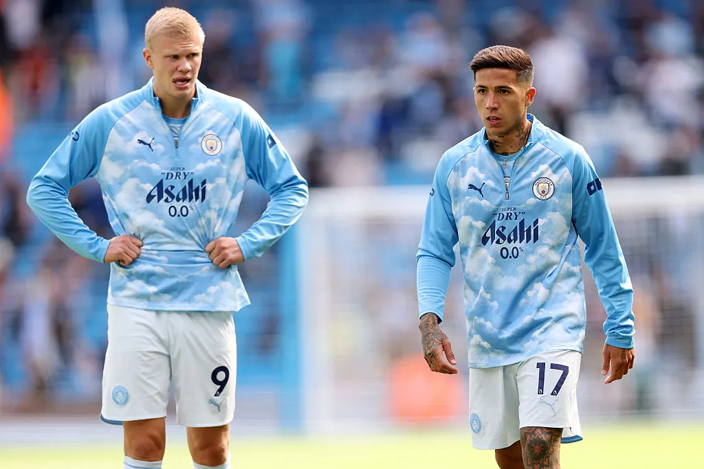 Enzo Fernández y Erling Haaland, en Manchester City. (Getty Images)