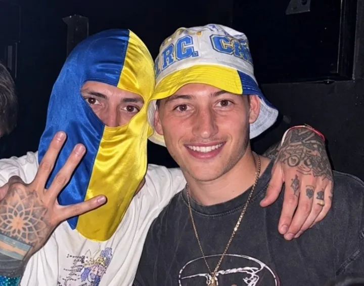 Franco Domínguez y Gastón Ávila, en los festejos de Rosario Central.