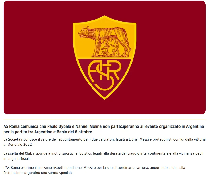El comunicado oficial. (Foto: Roma)