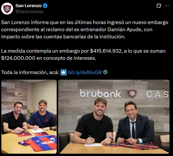 El comunicado del Ciclón. (Foto: Prensa San Lorenzo)