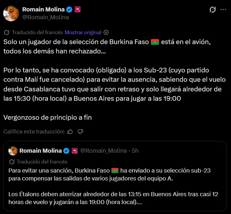 Captura de la cuenta de X del periodista Romain Molina