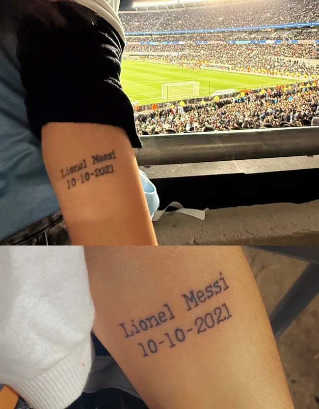 Uno de los tatuajes de Martina Barkin sobre Lionel Messi.