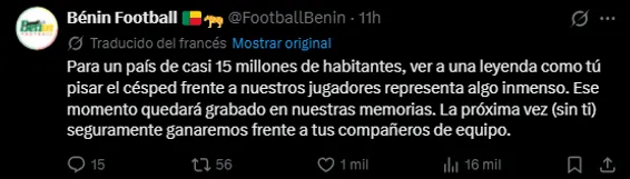 La chicana de Benín en X (Captura)