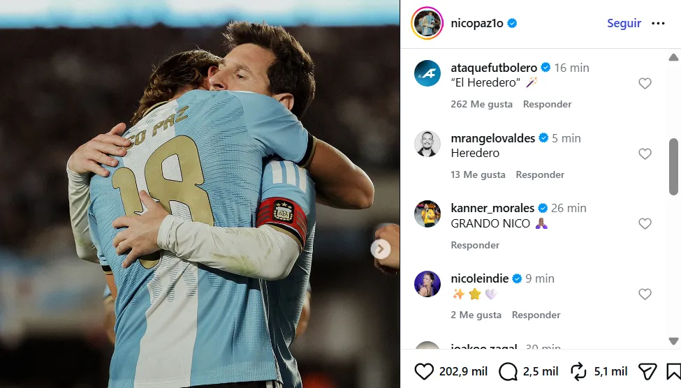 Los comentarios en el posteo de Nico Paz en Instagram