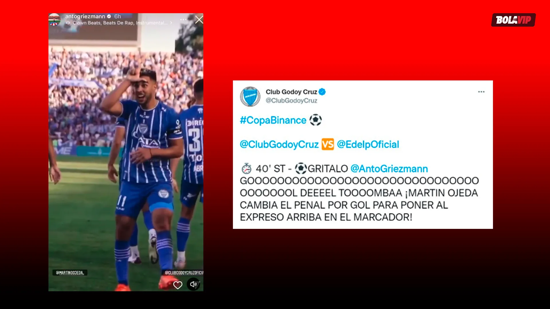 Los guiños del pasado entre Antoine Griezmann, Martín Ojeda y Godoy Cruz (Imagen propia)