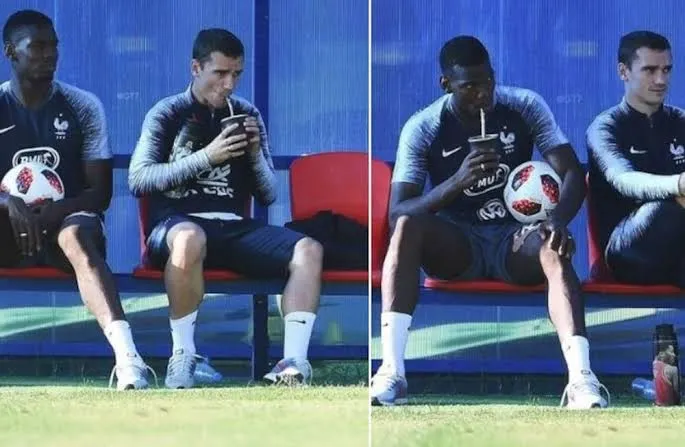 Paul Pogba y Antoine Griezmann tomando mate en el entrenamiento de Francia