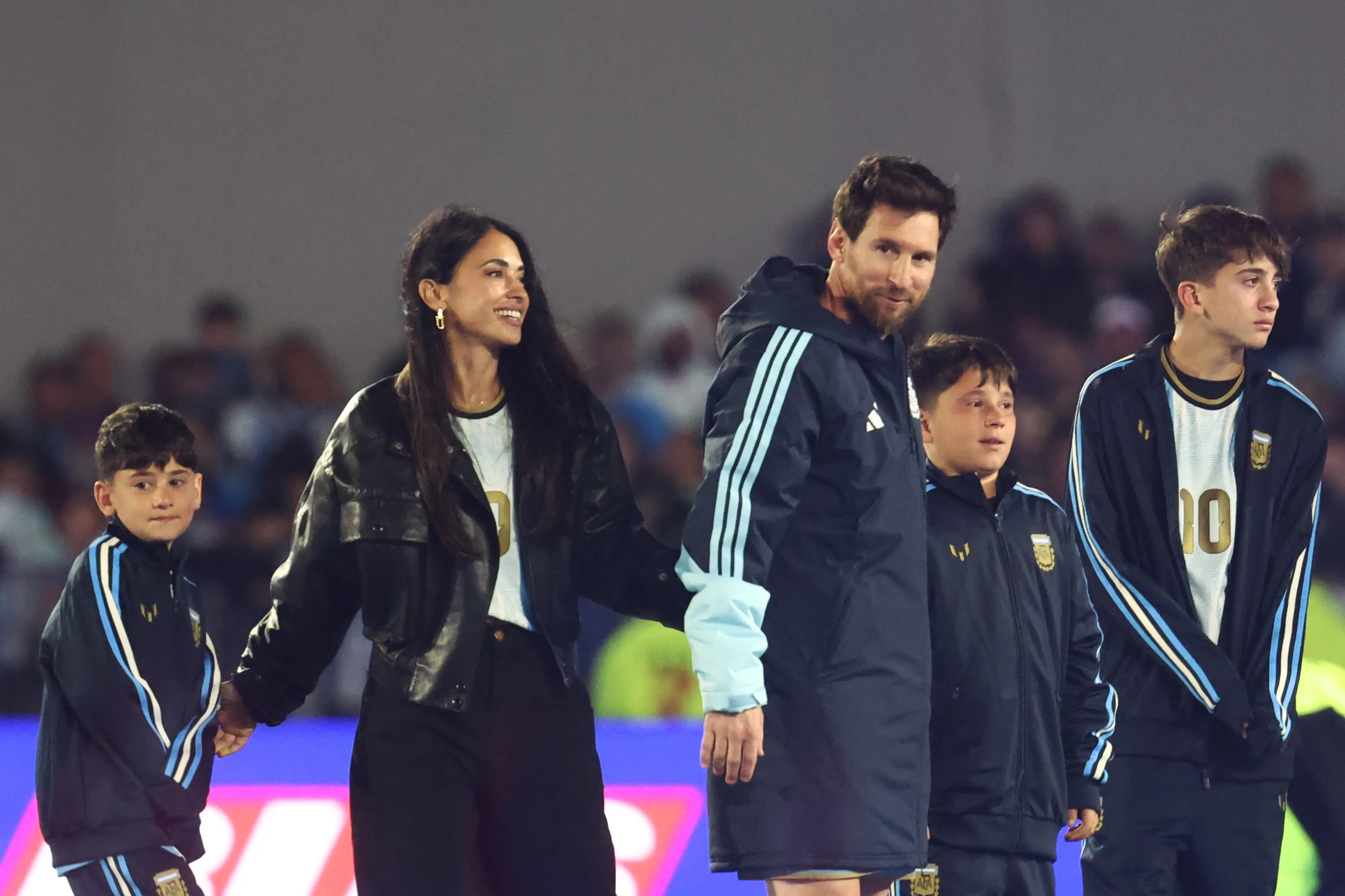 La familia Messi en el último partido de Leo con la Selección Argentina (Getty Images)