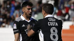 Futbol, Cobresal vs Colo Colo. Fecha 25, campeonato Nacional 2022. El jugador de Colo Colo Martin Lucero, izquierda, celebra con Gabriel Costa su gol contra Cobresal durante el partido de primera division disputado en el estadio El Cobre de El Salvador, Chile. 14/09/2022 Andres Pina/Photosport Football, Cobresal vs Colo Colo. 25th turn, 2022 National Championship. Colo Colo's player Martin Lucero, left, celebrates with Gabriel Costa after scoring against Cobresal during the first division match held at the El Salvador stadium in El Salvado, Chile. 14/09/2022 Andres Pina/Photosport