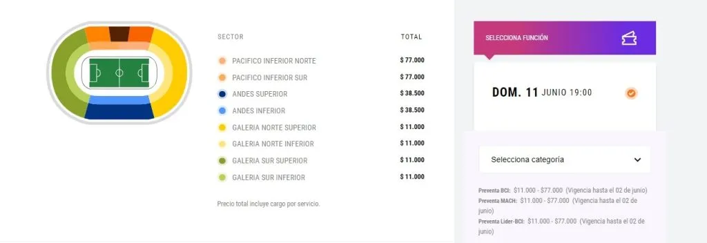 El valor de las entradas para el amistoso de Chile ante Cuba (Captura Puntoticket )