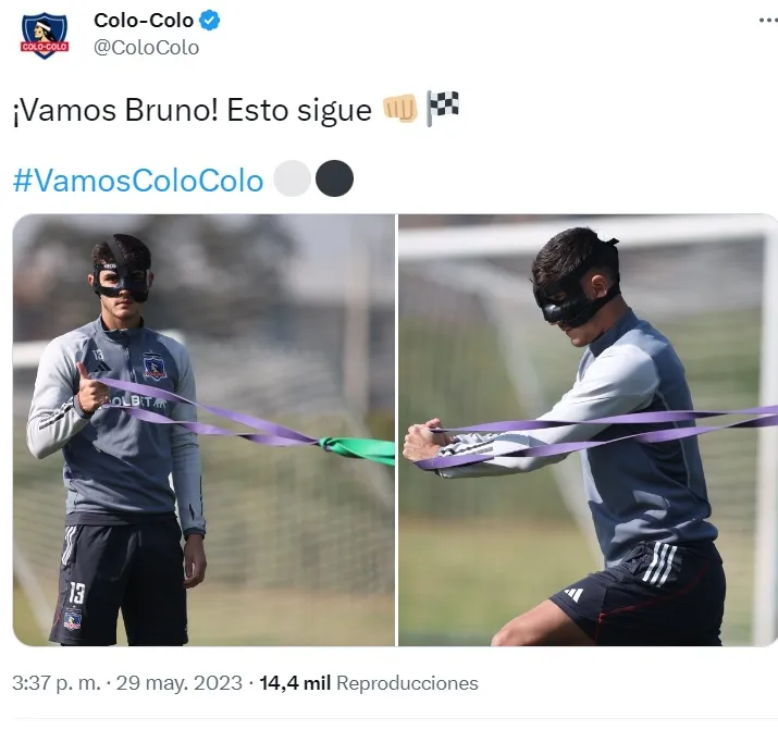 Bruno Gutiérrez entrena con máscara (Foto: Colo Colo)