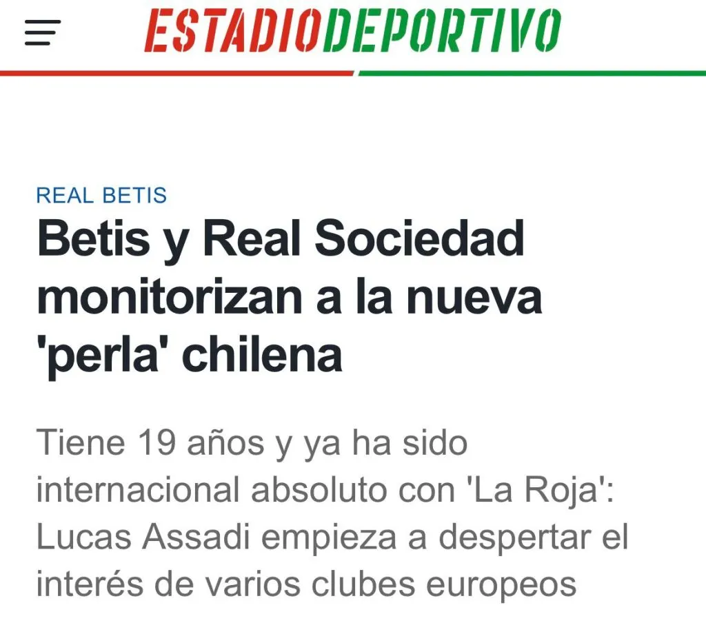 Medio español acerca a Lucas Assadi a dos equipos de ese país (Pantallazo)