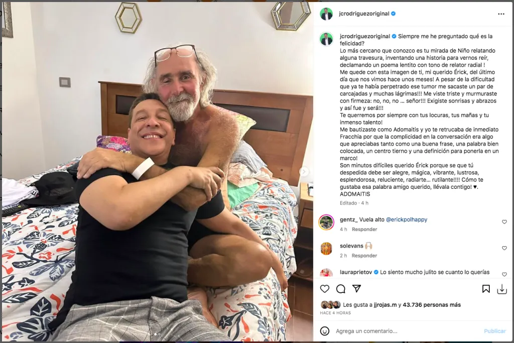 Julio César Rodríguez lanza emotiva dedicatoria a Erick Pohlhammer.(Foto: Instagram)