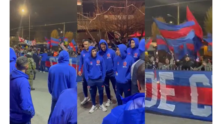 Jugadores de la U compartieron con los fanáticos que realizaron un banderazo en Chillán.