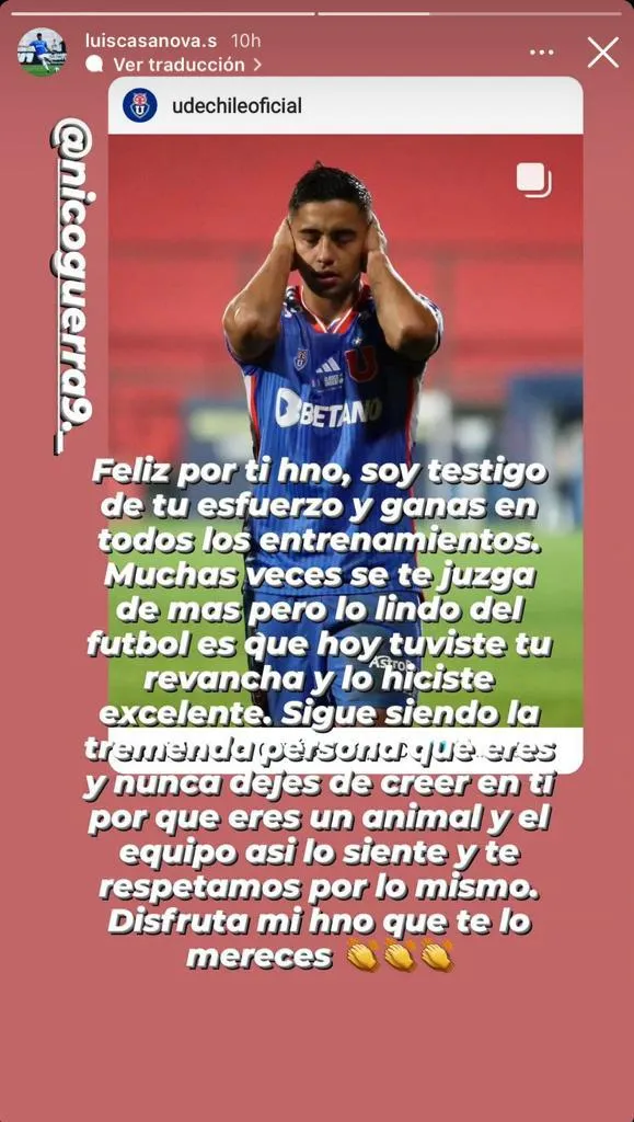 Las palabras de Casanova a Guerra. | Foto: Photosport