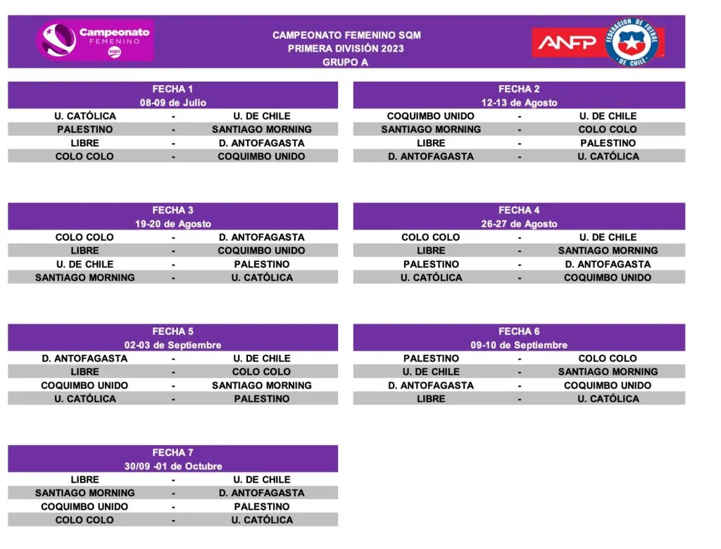 El Fixture del Grupo A (ANFP)
