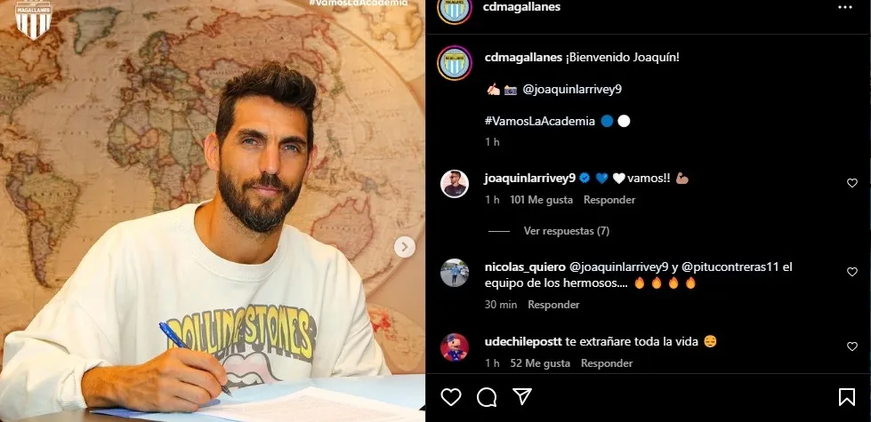 Momento en el que Joaquín firma su contrato con la Academia (Captura Instagram @cdmagallanes )
