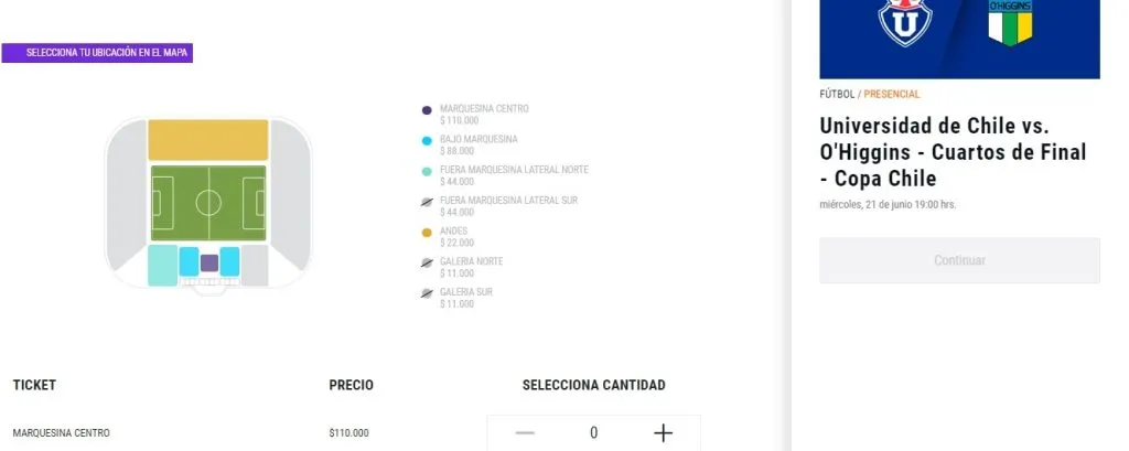 Los tickets disponibles (Captura Punto Ticket)