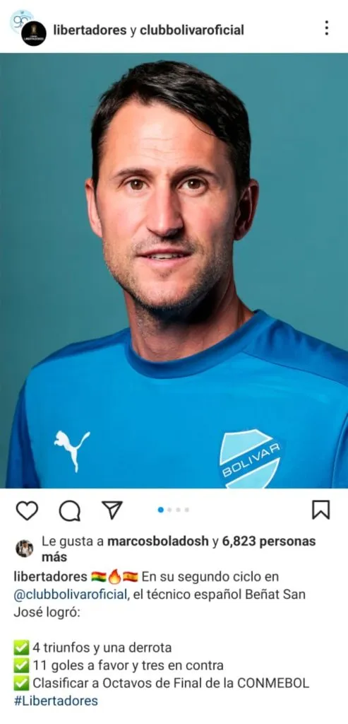 El misterioso like de Marcos Bolados a publicación que destaca al Bolívar y Beñat San José.