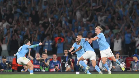 ISTANBUL, TURKEY – JUNE 10: Rodri of Manchester City celebrates after scoring the team's first goal during the UEFA Champions League 2022/23 final match between FC Internazionale and Manchester City FC at Atatuerk Olympic Stadium on June 10, 2023 in Istanbul, Turkey. (Photo by David Ramos/Getty Images)