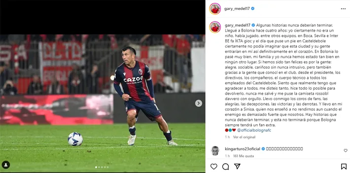 El emotivo mensaje de Medel en sus redes sociales | Foto: Instagram