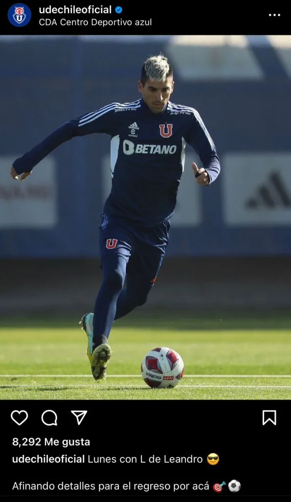 La publicación de la U en Instagram por Leandro Fernández (Captura IG @udechileoficial )