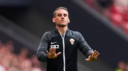 BILBAO, SPAIN - MAY 28: Head coach Sebastian Beccacece of Elche CF reacts during the LaLiga Santander match between Athletic Club and Elche CF at San Mames Stadium on May 28, 2023 in Bilbao, Spain. (Photo by Juan Manuel Serrano Arce/Getty Images)