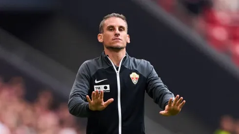 BILBAO, SPAIN – MAY 28: Head coach Sebastian Beccacece of Elche CF reacts during the LaLiga Santander match between Athletic Club and Elche CF at San Mames Stadium on May 28, 2023 in Bilbao, Spain. (Photo by Juan Manuel Serrano Arce/Getty Images)