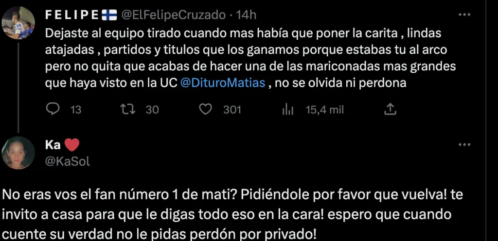 Karen Acosta, esposa de Matías Dituro sale en defensa de su esposo tras las críticas por dejar la UC