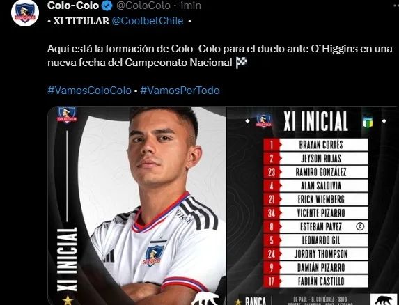 La oficialización de la oncea de Colo Colo (Twitter @ColoColo )
