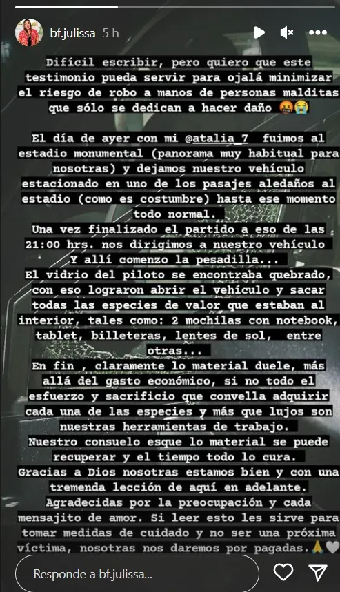 El testimonio de Julissa Barrera tras sufrir robo en las cercanías del estadio Monumental