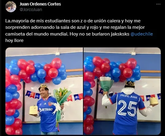 La singular publicación del Profe Juan celebrando su cumpleaños con sus alumnos (Captura Twitter)