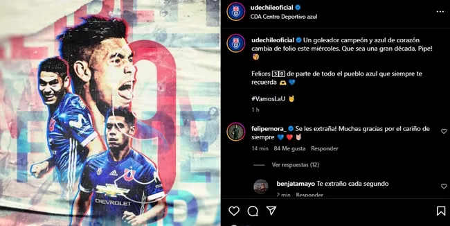 El saludo al delantero de parte de la U (Captura Instagram)