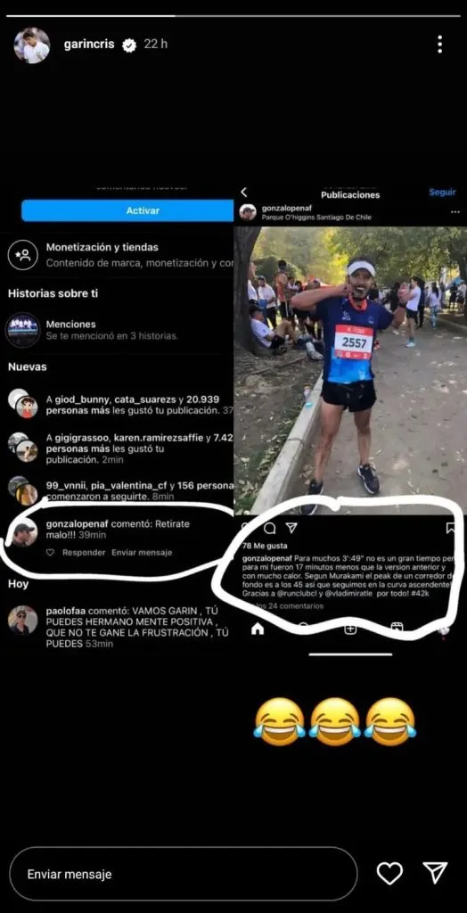 Cristian Garin le responde a hater en Instagram