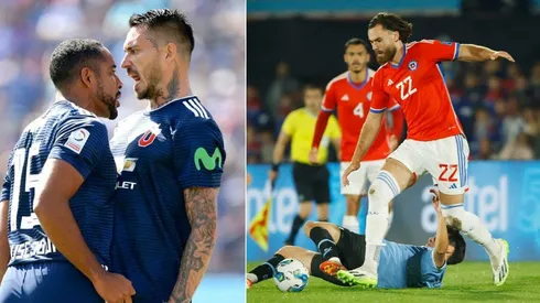 Jean Beausejour y Mauricio Pinilla se agarran por la delantera de La Roja