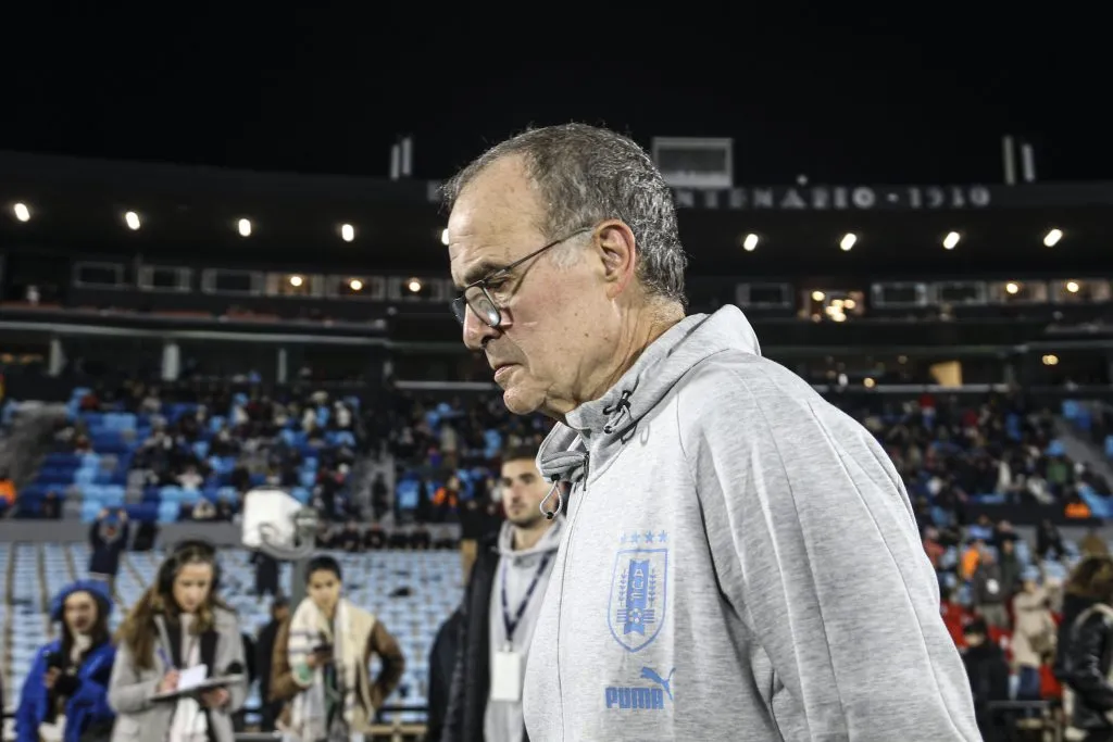MONTEVIDEO, URUGUAY – JUNE 14: Marcelo Bielsa head coach of Uruguay looks on during an international friendly match between Uruguay and Nicaragua at Centenario Stadium on June 14, 2023 in Montevideo, Uruguay. (Photo by Ernesto Ryan/Getty Images)