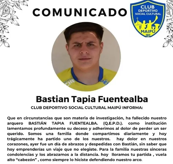 El comunicado del cuadro maipucino con la triste información (Captura Instagram)
