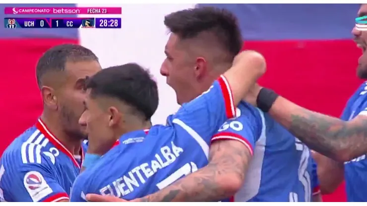 Tapia celebrando el empate transitorio de la U ante Colo Colo.