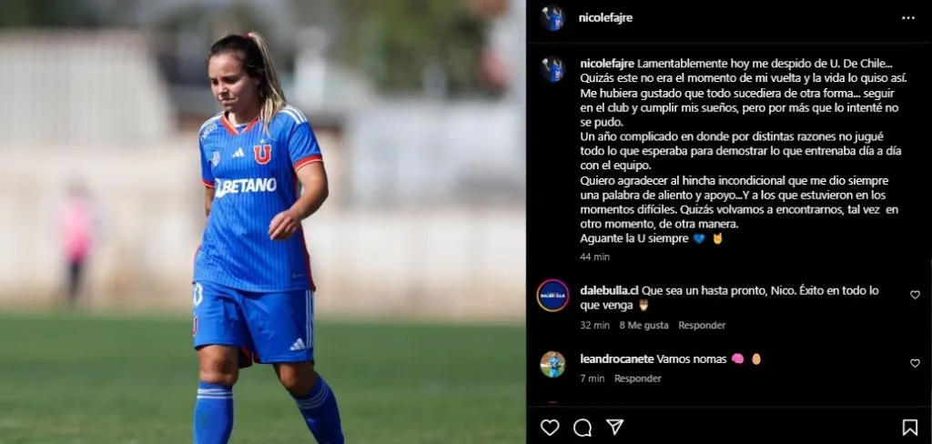 Las sentidas palabras de la futbolista (Instagram)