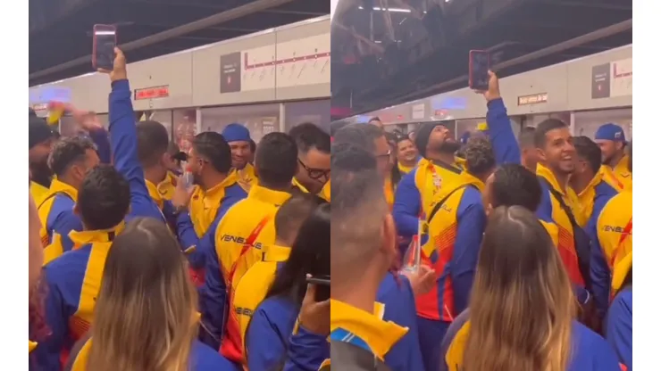 Delegación de Venezuela canta en el Metro de Santiago.