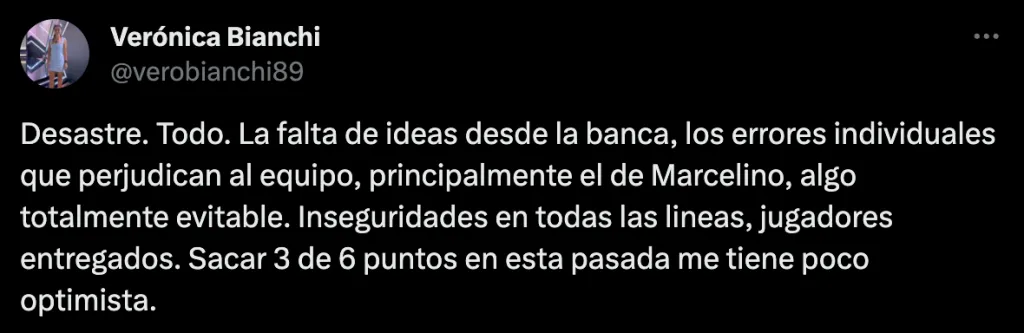 El duro posteo de Vero Bianchi tras la caída de Chile ante Venezuela (X @verobianchi89)