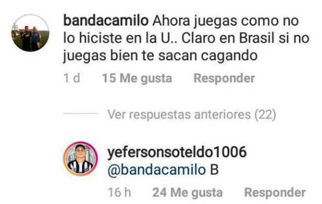 La tocada de oreja de Soteldo a la U (Instagram)