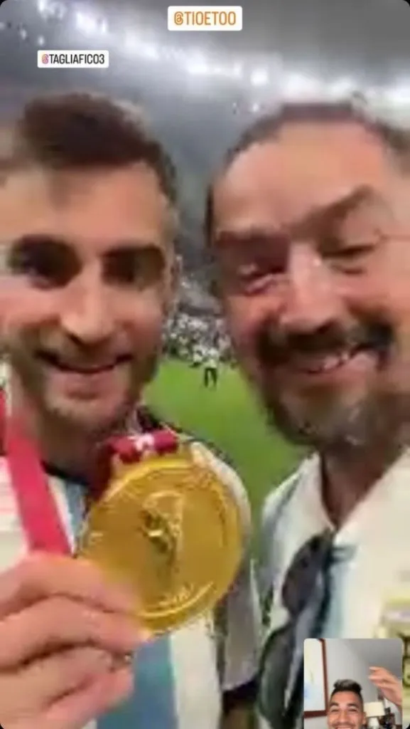 La videollamada durante la celebración del título mundial argentino (Instagram)