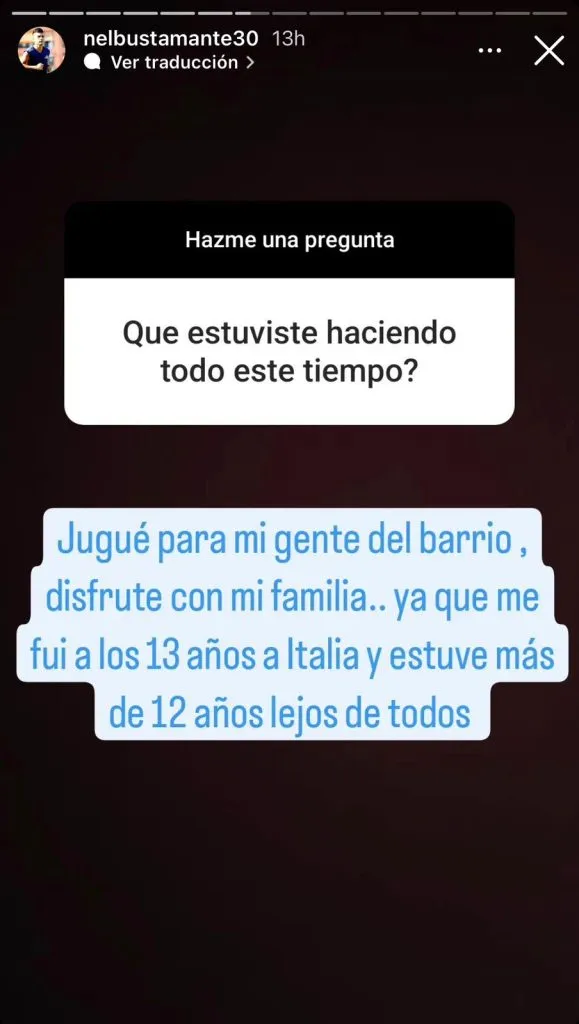 Captura historia de Instagram de Nelson Bustamante (@nelbustamante30).