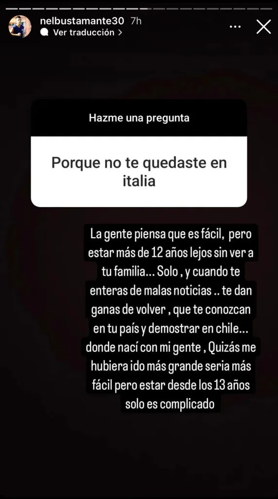 Captura historia de Instagram de Nelson Bustamante (@nelbustamante30).