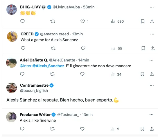 Los elogios para Alexis Sánchez se desplegaron en redes sociales