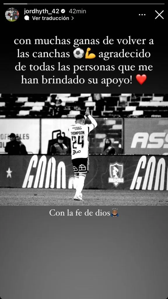 Captura de la historia de Instagram de Jordhy Thompson (@jordhyth_42).