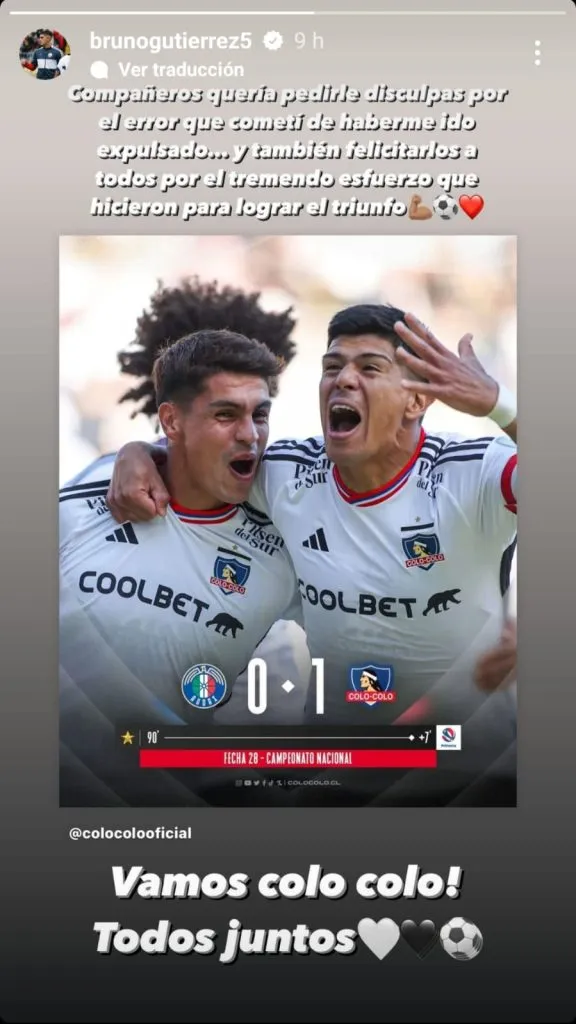 Gutiérrez se disculpó con sus compañeros. | Foto: Instagram