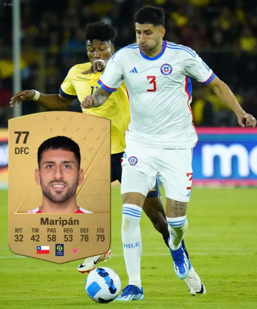 Guillermo Maripán es el jugador de mejor valoración en EA Sports FC 24, según la formación titular de Chile ante Ecuador por las Eliminatorias. Foto: API/Photosport/EA Sports.