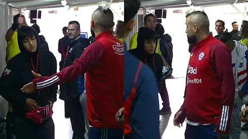 Arturo Vidal bajó a la zona baja del estadio Monumental para mostrar su descontento al árbitro, Fernando Rapalini (Foto: Chilevision / PlutoTV)