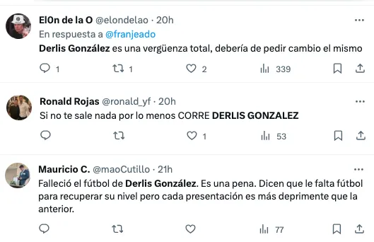 Los comentarios contra Derlis González.